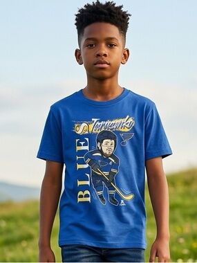 NWT NHL Youth Unisex Blue Graphic Tee Shirt St Louis Blues Hockey Tarasenko - L